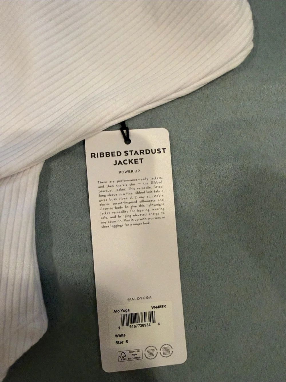 ALO Yoga White Ribbed Stardust Jacket
